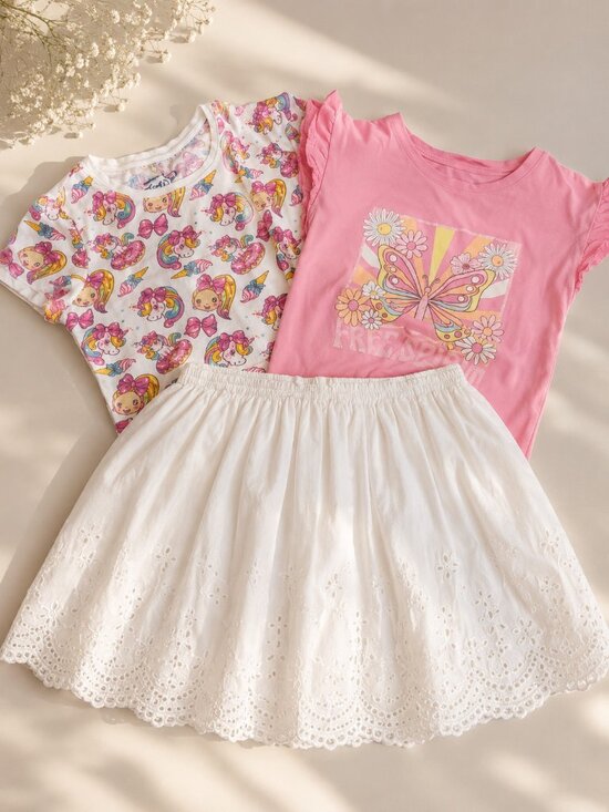 Other - Girls 3 Pc Skirt & T Shirt Set Size 9–12 Years